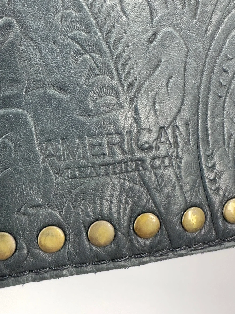 American Leather Co Tooled Leather Crossbody Purse Studded Boho Classic Flap Bag